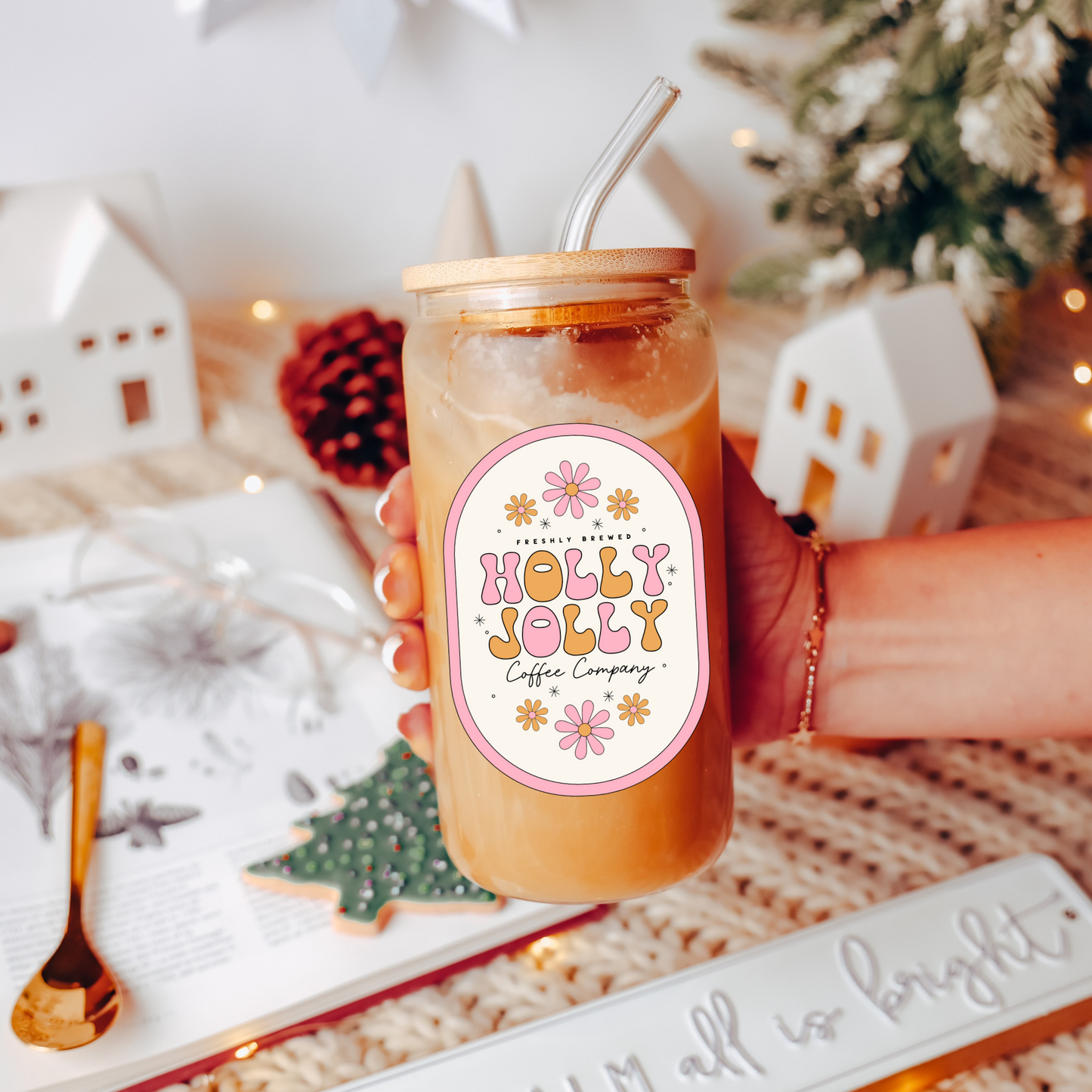 Holly Jolly Coffee Company Glass Cup