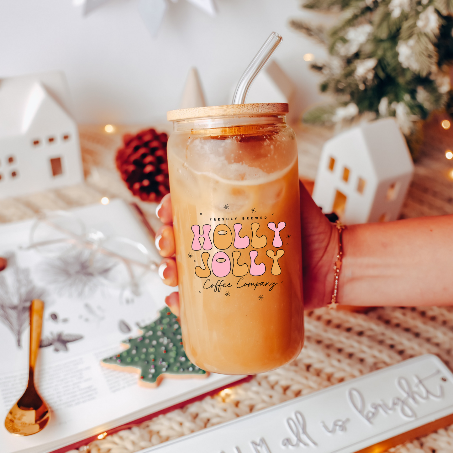 Holly Jolly Coffee Glass Cup