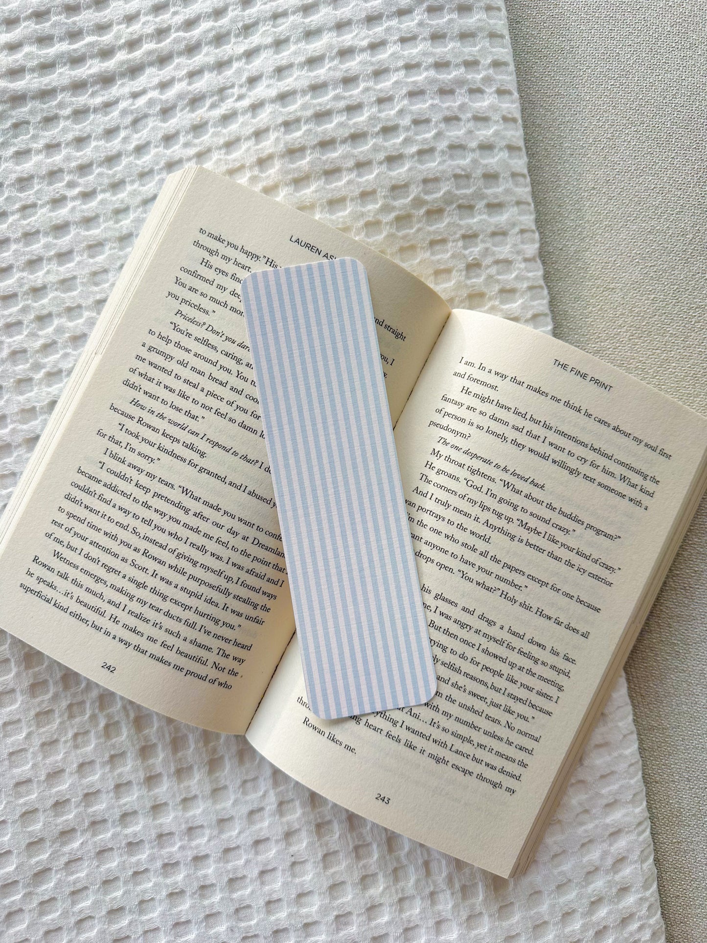 Baby Blue Stripes Linen Bookmark