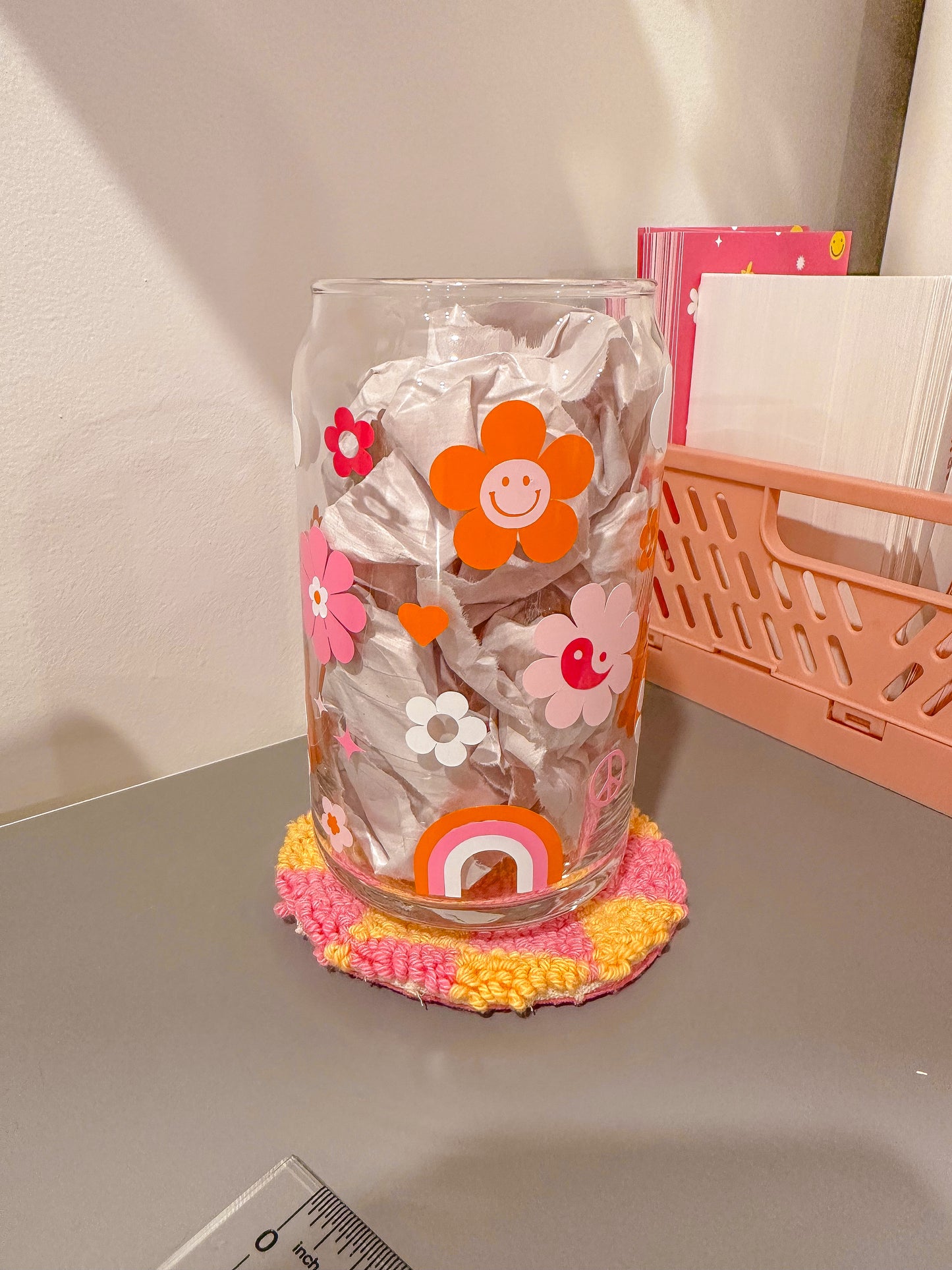 Groovy Mushroom & Rainbows Glass Cup