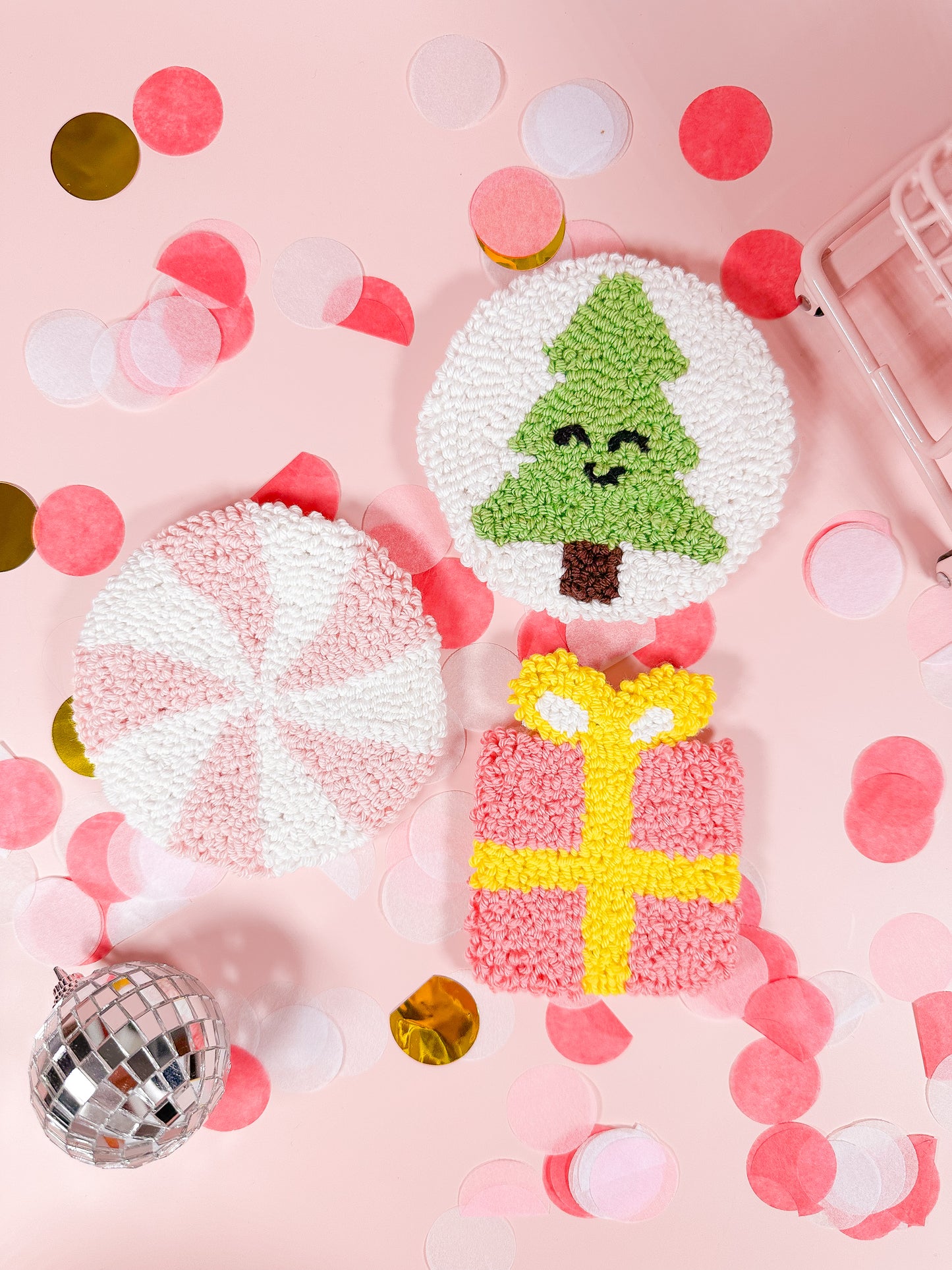 Holiday Punch Needle Car Coasters (Set of 2)