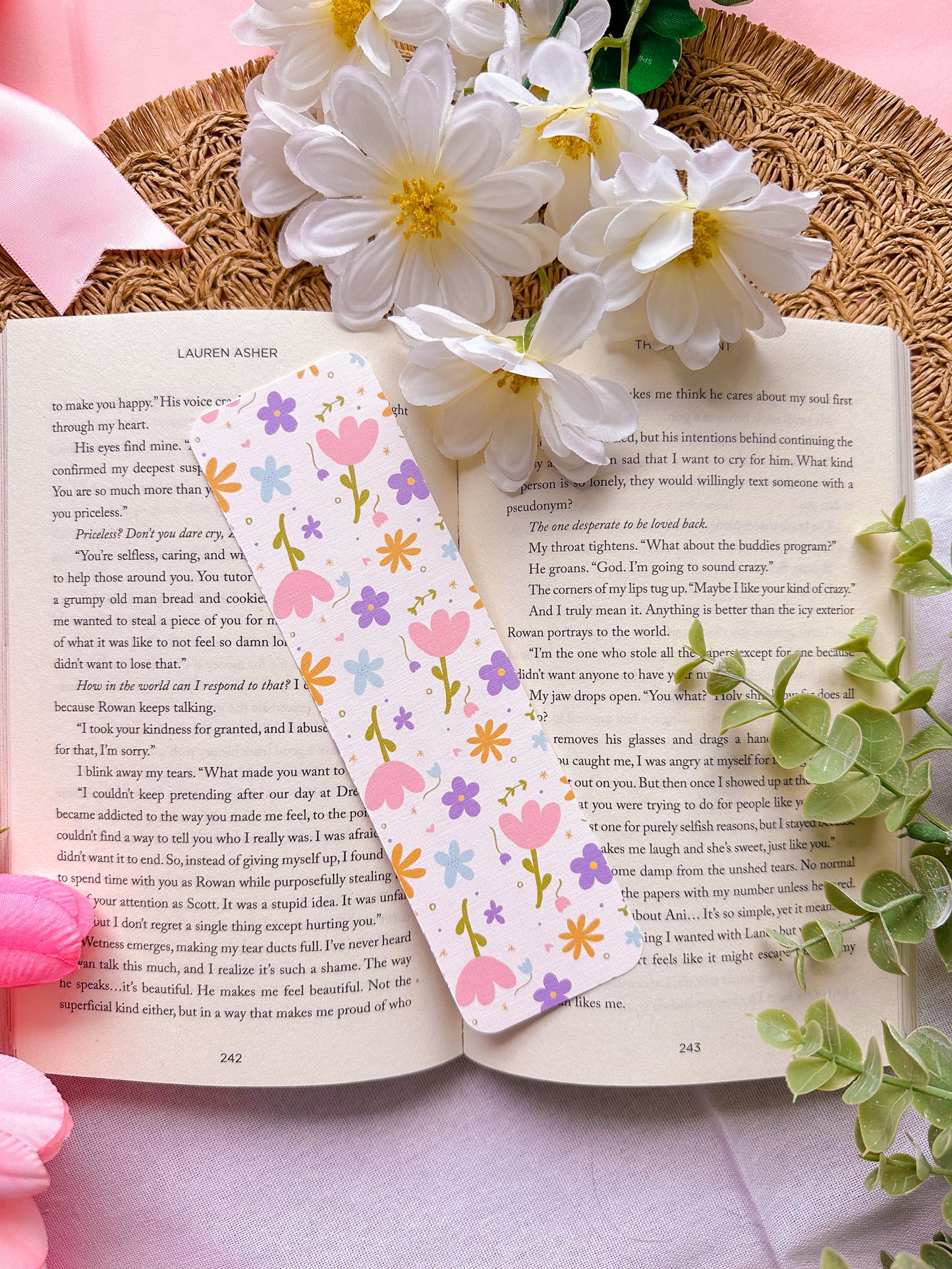 Spring Floral Linen Bookmark