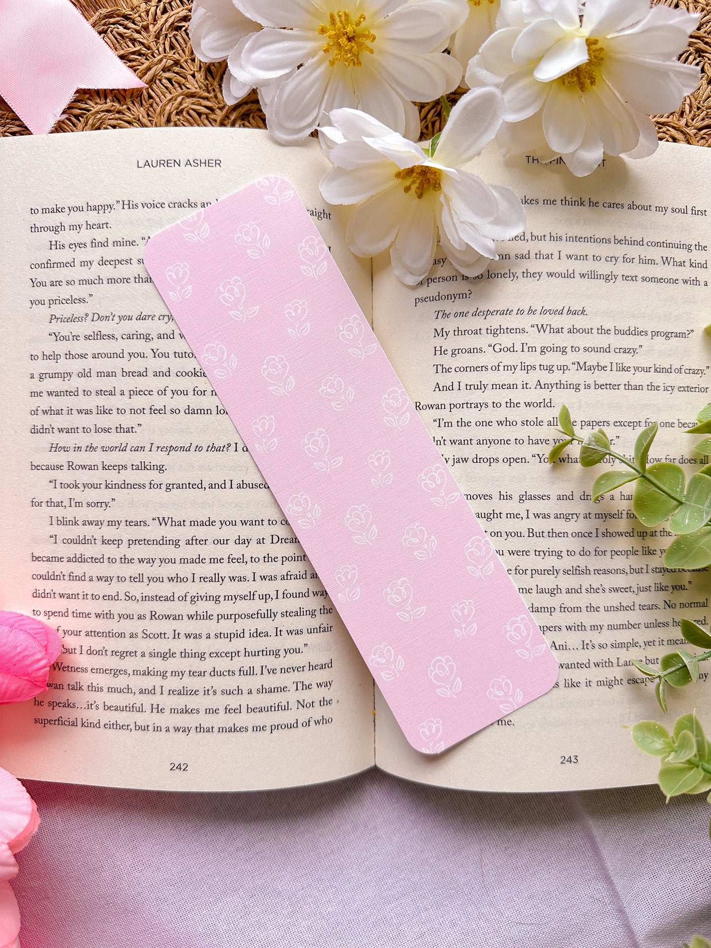 Pink Tulips Linen Bookmark
