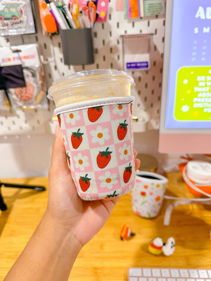 Daisy & Strawberry Checker Coffee Sleeve