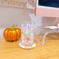 Pastel Flowers and Mushrooms Glass Cup