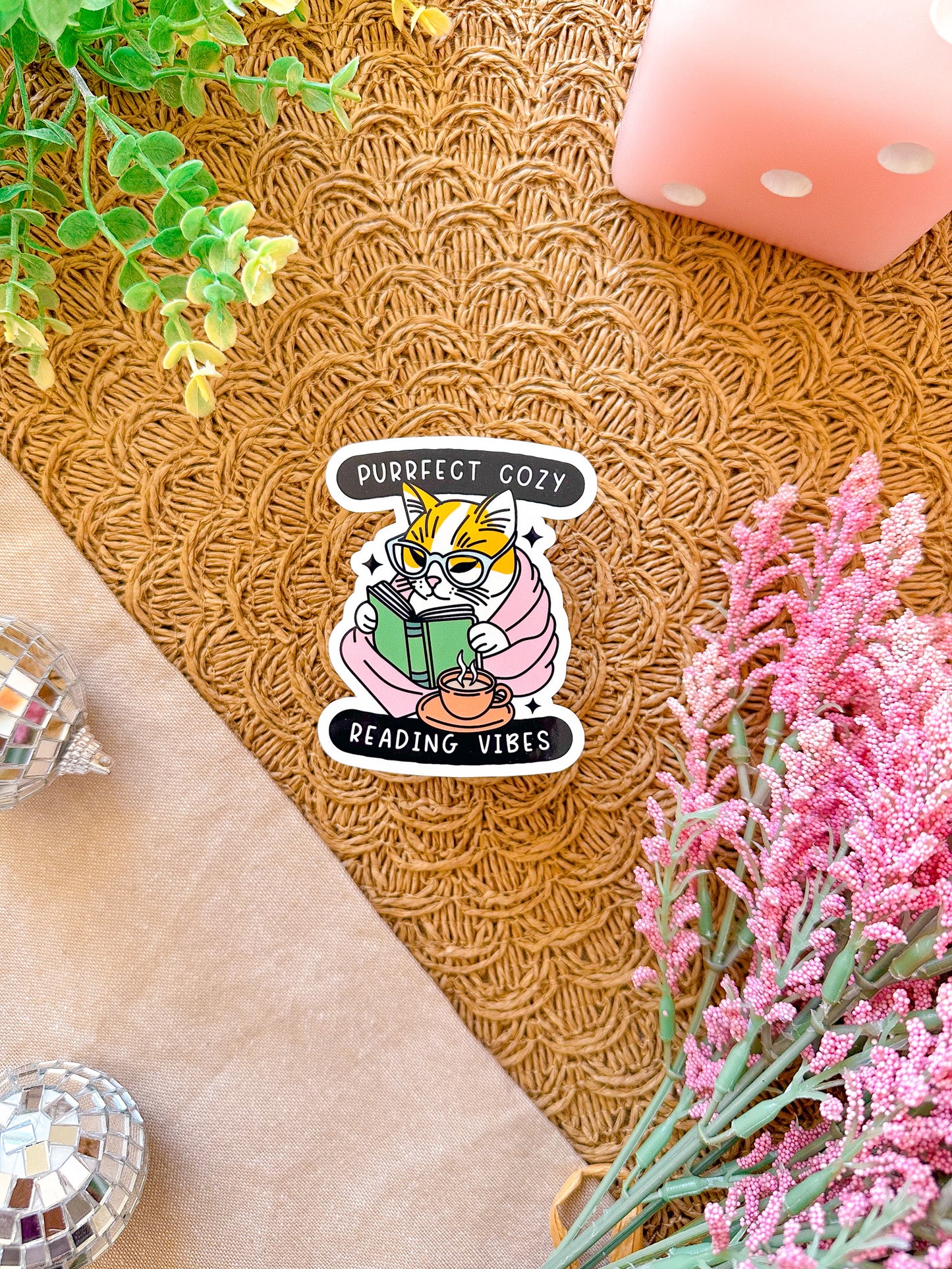 Purrfect Cozy Reading Vibes Vinyl Sticker
