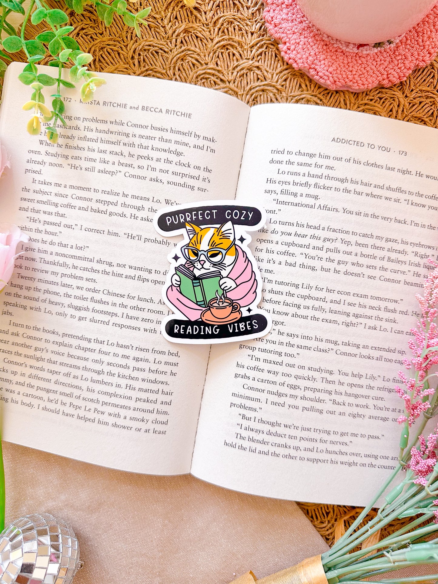 Purrfect Cozy Reading Vibes Vinyl Sticker