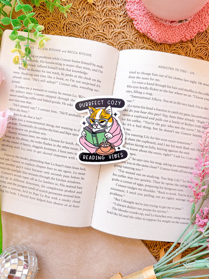Purrfect Cozy Reading Vibes Vinyl Sticker