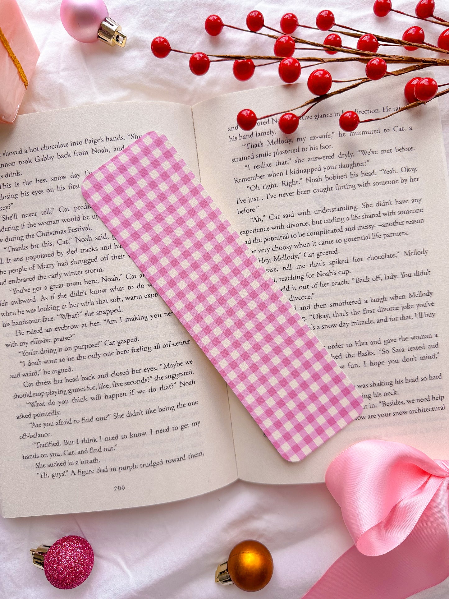 Pink Gingham Linen Bookmark