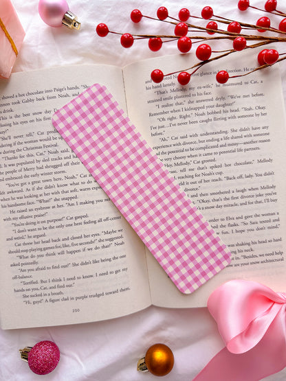 Pink Gingham Linen Bookmark