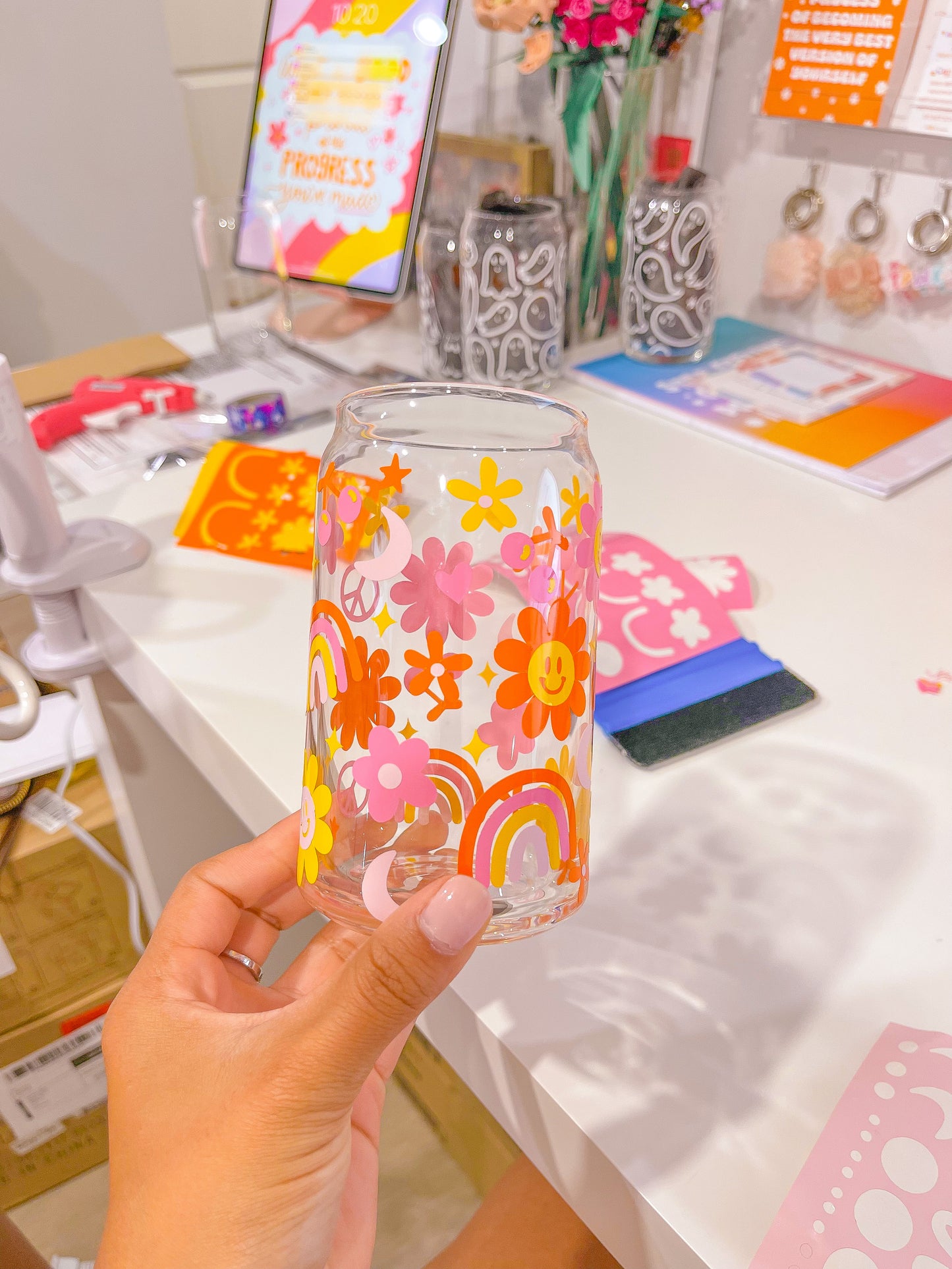 Groovy Rainbows Glass Cup