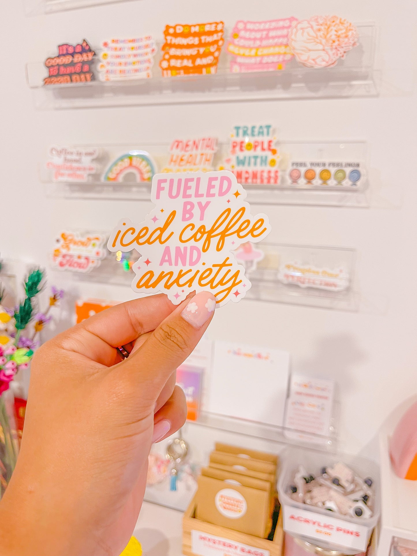 Fuelled By Iced Coffee & Anxiety Vinyl Sticker